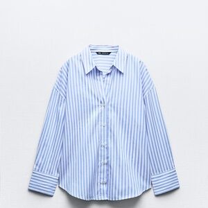 Light Blue Button Down Shirt with Contrast Collar and Pinstripe Pattern